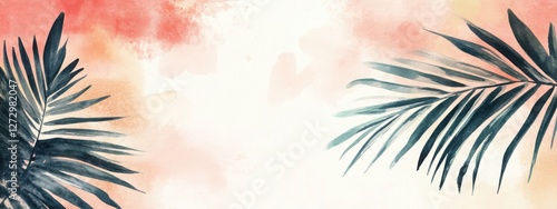 Wallpaper Mural Modern abstract summer collage with palm leaves and pastel splashes. Generative AI Torontodigital.ca