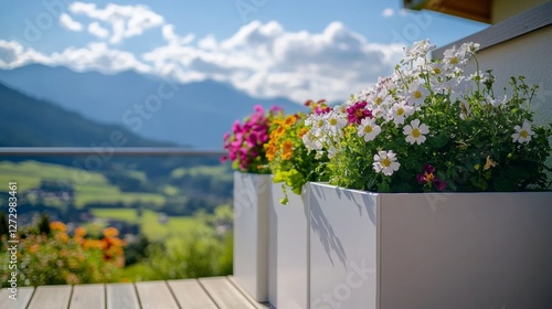 Wallpaper Mural weiÃŸer quadratischer matter blumentopf auf einem groÃŸen balkon in Ã¶sterreich  Torontodigital.ca