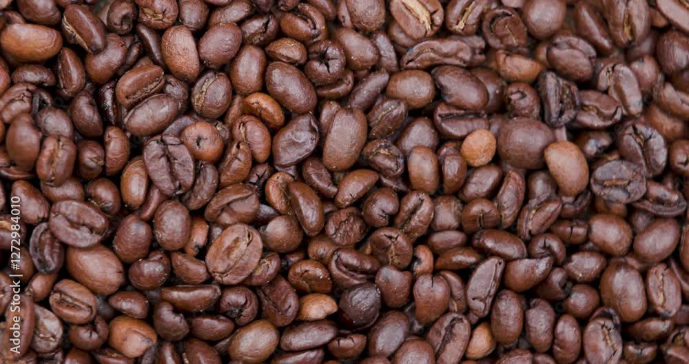 rolling coffee beans on wooden background. top view 4k video rolling coffee beans on wooden background. top view 4k video