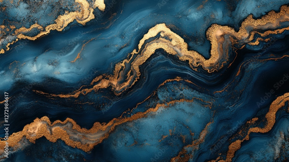 Naklejka premium Abstract deep blue and gold marble texture background