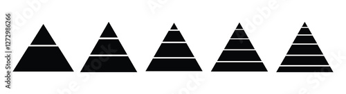Triangular pyramid infographic vector icon set.Blue pyramid infographic templates collection. Triangle hierarchy data segments collection. Business concept. Vector illustration
