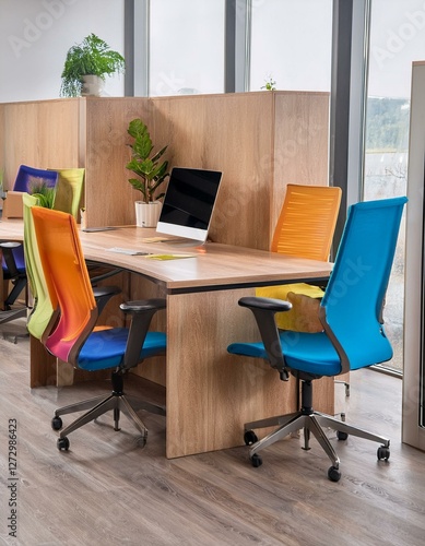 Wallpaper Mural Wooden office corner with colorful chairs Torontodigital.ca