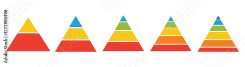 Triangular pyramid infographic vector icon set.Blue pyramid infographic templates collection. Triangle hierarchy data segments collection. Business concept. Vector illustration
