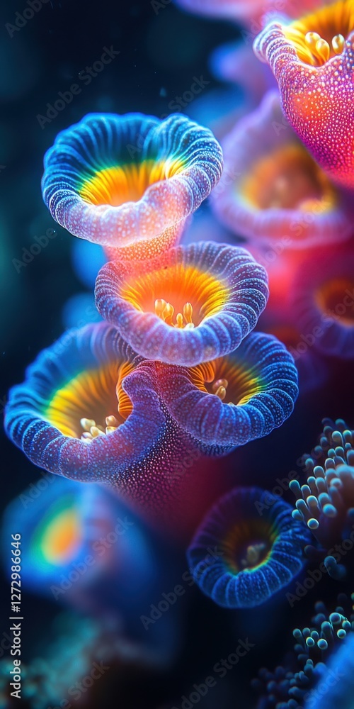 Fototapeta premium Colorful coral formations glowing in vibrant underwater environment showcasing marine biodiversity during daytime