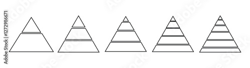 Triangular pyramid infographic vector icon set.Blue pyramid infographic templates collection. Triangle hierarchy data segments collection. Business concept. Vector illustration
