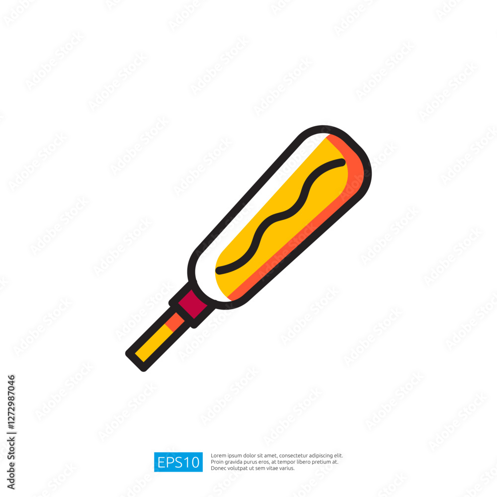 Hotdog Icon with Mustard and Ketchup Illustration Representing Delicious Fast Food Snack on a Stick Hotdog Icon with Mustard and Ketchup Illustration Representing Delicious Fast Food Snack on a Stick