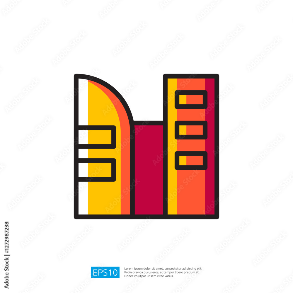 Colorful Icon of a Modern Building with Geometric Design Elements Representing Urban Architecture in a Vibrant Cityscape Colorful Icon of a Modern Building with Geometric Design Elements Representing Urban Architecture in a Vibrant Cityscape