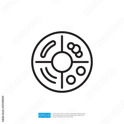 Abstract Circular Icon Graphic Featuring Divided Food Plate with Simple Line Design and Colorful Elements for Culinary Presentation