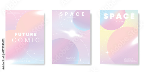 Planet and galaxy Space card vector set. Solar system with galaxy planets, asteroids, jupiter, saturn, mars, moon, ring line solar. Cosmic design for flyer, brochure, background, poster, cover.