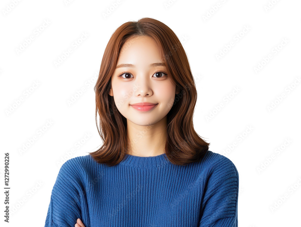 Cozy autumn style, woman in blue sweater with long brown hair perfect for fall and winter fashion Cozy autumn style, woman in blue sweater with long brown hair perfect for fall and winter fashion