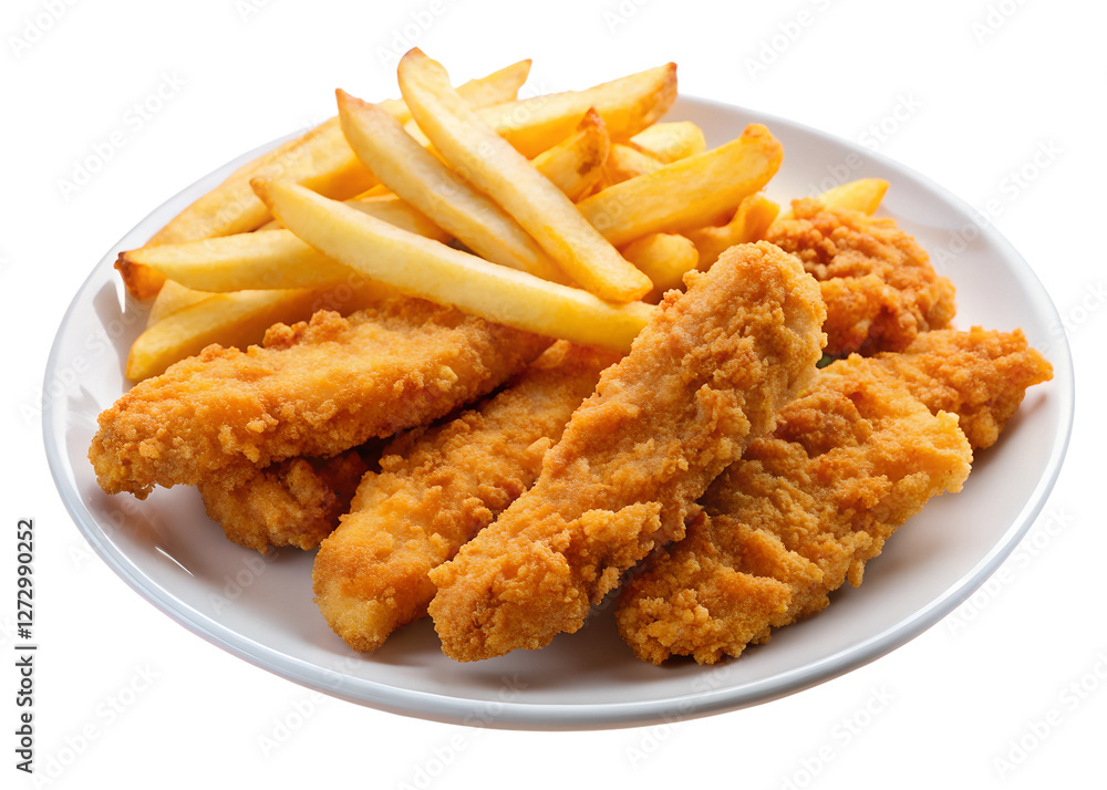 Crispy Chicken Strips & Golden French Fries - Isolated on Transparent Background Crispy Chicken Strips & Golden French Fries - Isolated on Transparent Background