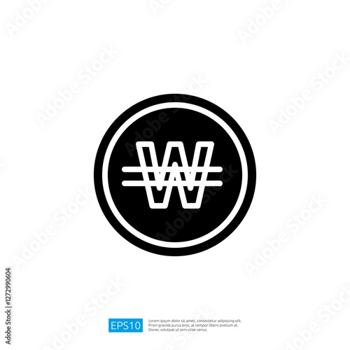 Stylized Icon of South Korean Won Currency Symbol in Black and White Circle with Horizontal Lines Representing Finance