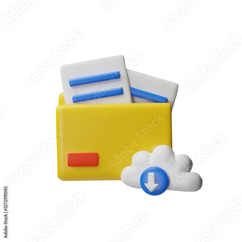 Folder with documents, download digital files from cloud storage 3D vector, file management, data transfer notification