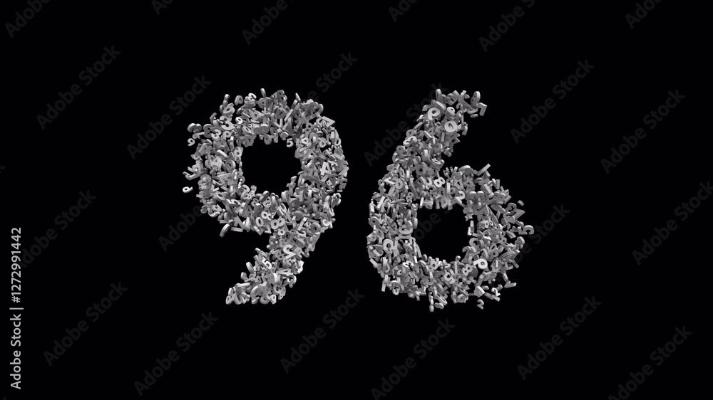 Number 96 Made of Numbers with Alpha Channel. 3D Font Number Animation. Transparent Background Number 96 Made of Numbers with Alpha Channel. 3D Font Number Animation. Transparent Background