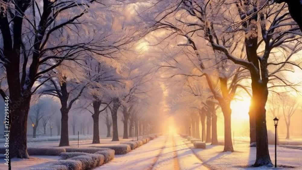 Snow-covered Park at dawn Snow-covered Park at dawn