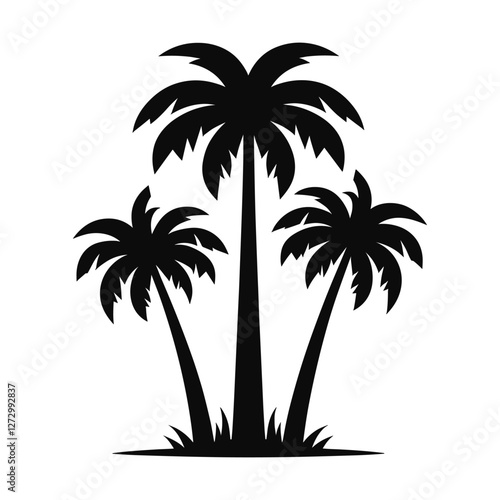 Vector black silhouette of three palm trees on a white background, a simple flat illustration