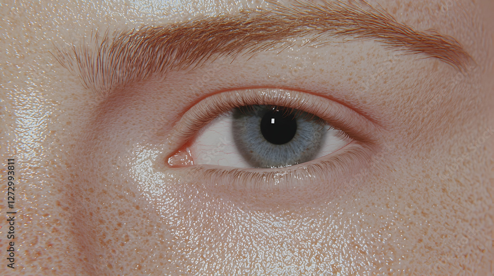 Fototapeta premium Close-up blue eye, skin texture, light, beauty