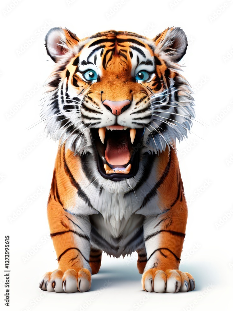 Obraz premium an AI Image Generator, Close-Up of Animated Tiger Roaring