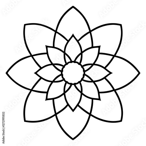 Elegant Cosmic Bloom Mandala Line Art