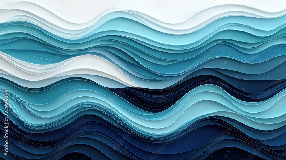Abstract Blue Ocean Waves: A Serene Paper Cut Design Abstract Blue Ocean Waves: A Serene Paper Cut Design