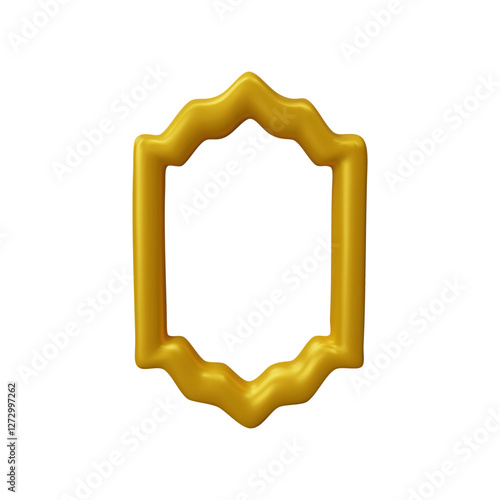 3D decorative vector frame in Arabic style, golden window, vintage yellow arch border design, oriental architecture