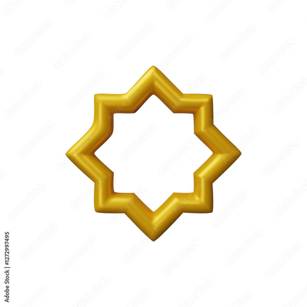 3D vector frame in Arabic style, golden shiny window star silhouette, yellow border Islamic design oriental architecture 3D vector frame in Arabic style, golden shiny window star silhouette, yellow border Islamic design oriental architecture