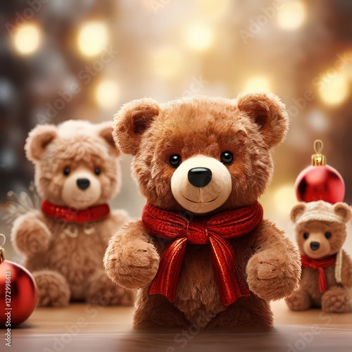 an AI Image Generator, Adorable Teddy Bears Wearing Red Scarves