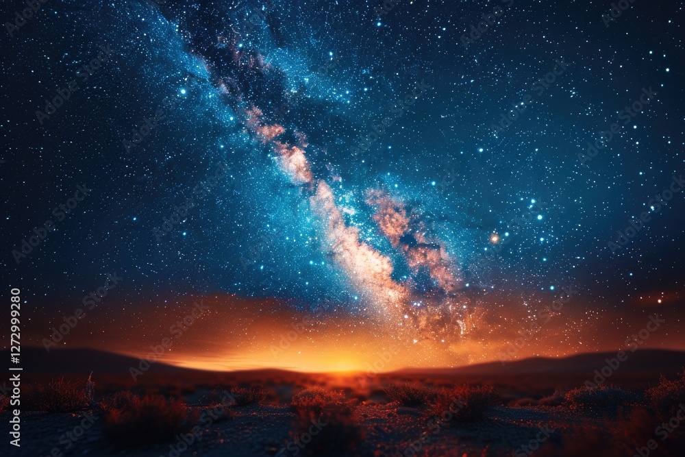 majestic view of the Milky Way stretching across the night sky above a desert landscape majestic view of the Milky Way stretching across the night sky above a desert landscape