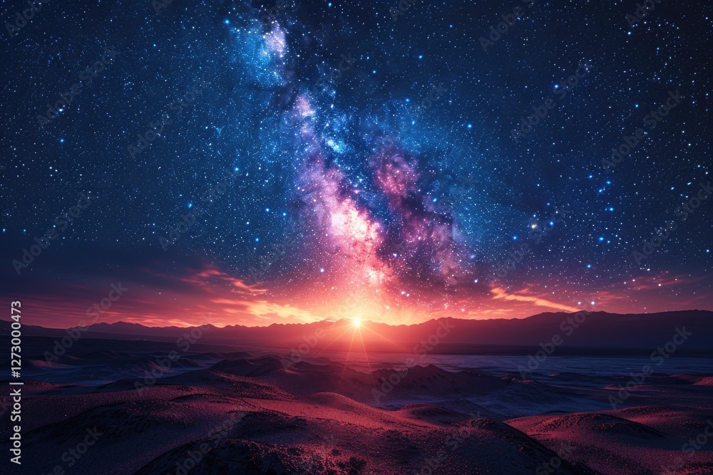 majestic view of the Milky Way stretching across the night sky above a desert landscape majestic view of the Milky Way stretching across the night sky above a desert landscape