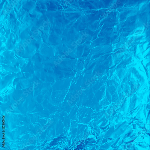 Blue foil wrinkled texture, vector realistic aluminum paper sheet, crumpled metallic surface background, glister surface