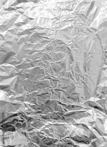 Silver foil wrinkled vector texture, realistic aluminum paper sheet, crumple metallic surface background chrome backdrop