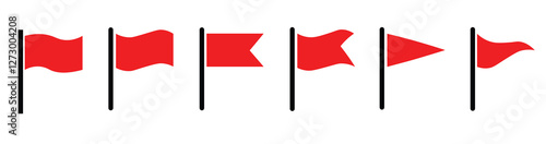 Flag icon set. Waving flag icon. Different flag icons set. Set of red flag icons. Vector illustration