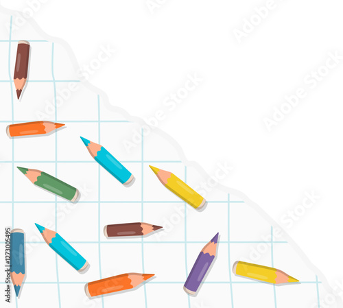 Torn Paper With Colored Pencils Drawing Corner