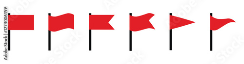 Flag icon set. Waving flag icon. Different flag icons set. Set of red flag icons. Vector illustration