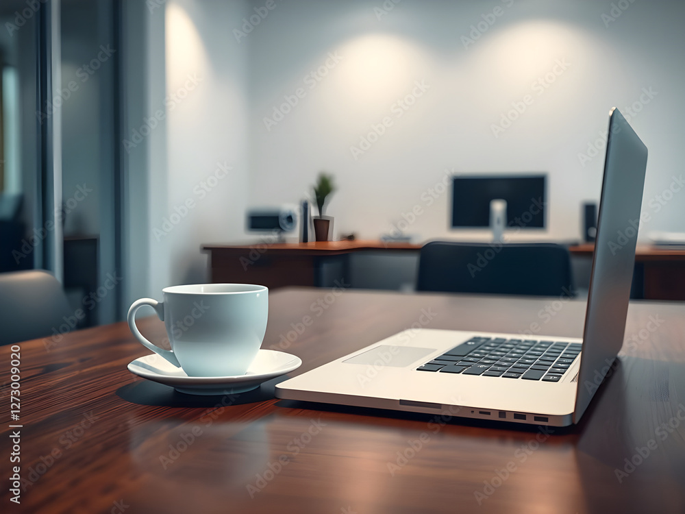 Laptop, computer, tablet, mobile phone, pen and notebook on office table for business concept, in clean office, Generative AI Illustration. Laptop, computer, tablet, mobile phone, pen and notebook on office table for business concept, in clean office, Generative AI Illustration.