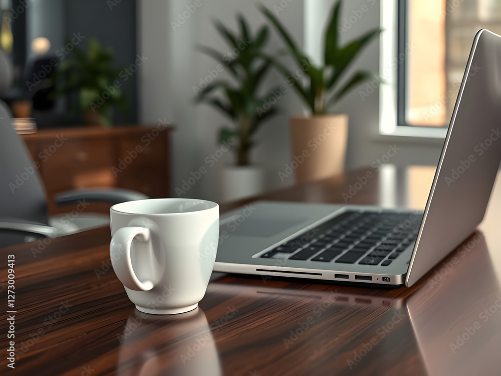 Laptop, computer, tablet, mobile phone, pen and notebook on office table for business concept, in clean office, Generative AI Illustration. Laptop, computer, tablet, mobile phone, pen and notebook on office table for business concept, in clean office, Generative AI Illustration.