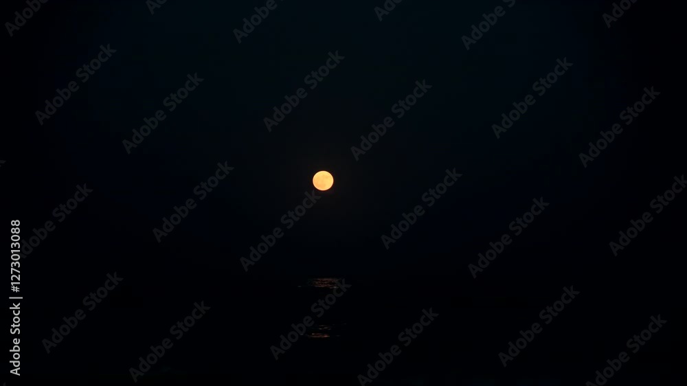 Dark Ocean with Red Moon – A vibrant red moon rises above the dark sea, reflecting subtle light across the moving waves in a tranquil night scene Dark Ocean with Red Moon – A vibrant red moon rises above the dark sea, reflecting subtle light across the moving waves in a tranquil night scene