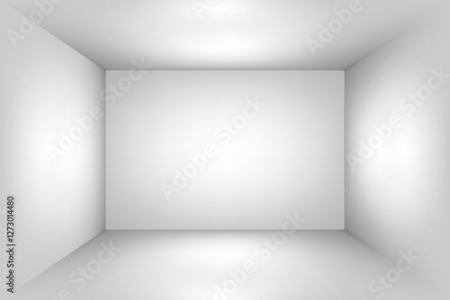 White 3d room studio, Light box podium gallery white gray space perspective, Inside the box mockup, Vector illustration.