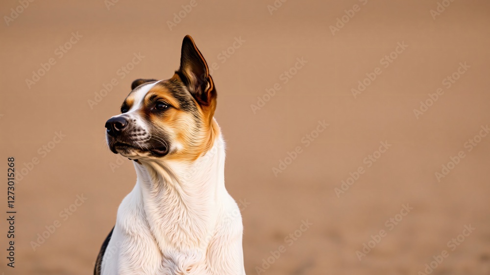 Alert Tri-colored Dog Against Brown Background Alert Tri-colored Dog Against Brown Background
