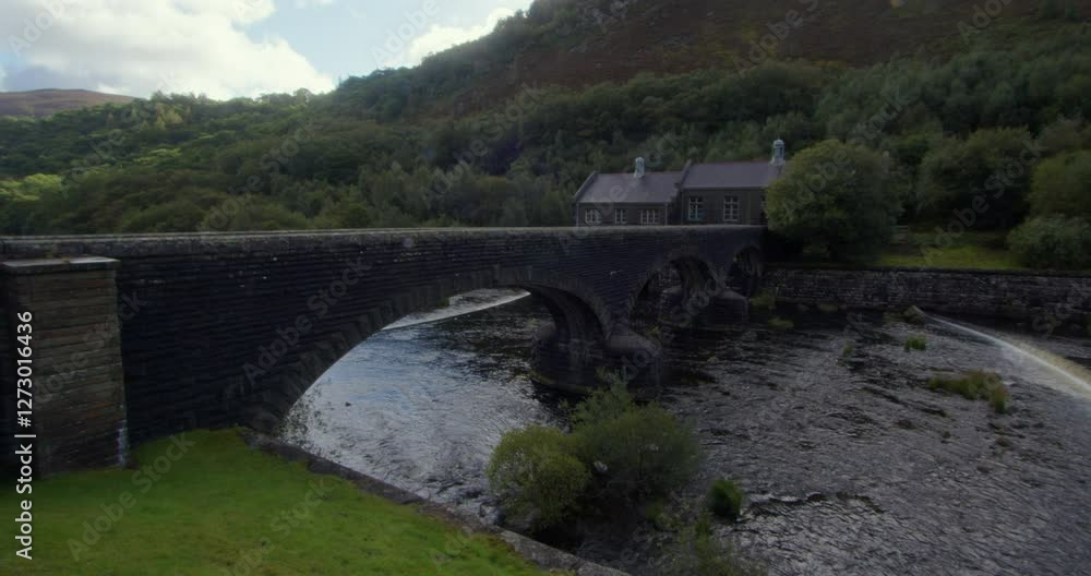 Shot of the bridge of the river Elan at the Caban Coch Dam. Shot of the bridge of the river Elan at the Caban Coch Dam.