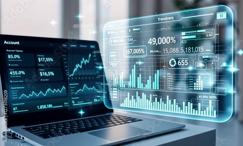 Wallpaper Mural Financial data analysis on laptop, office background Torontodigital.ca