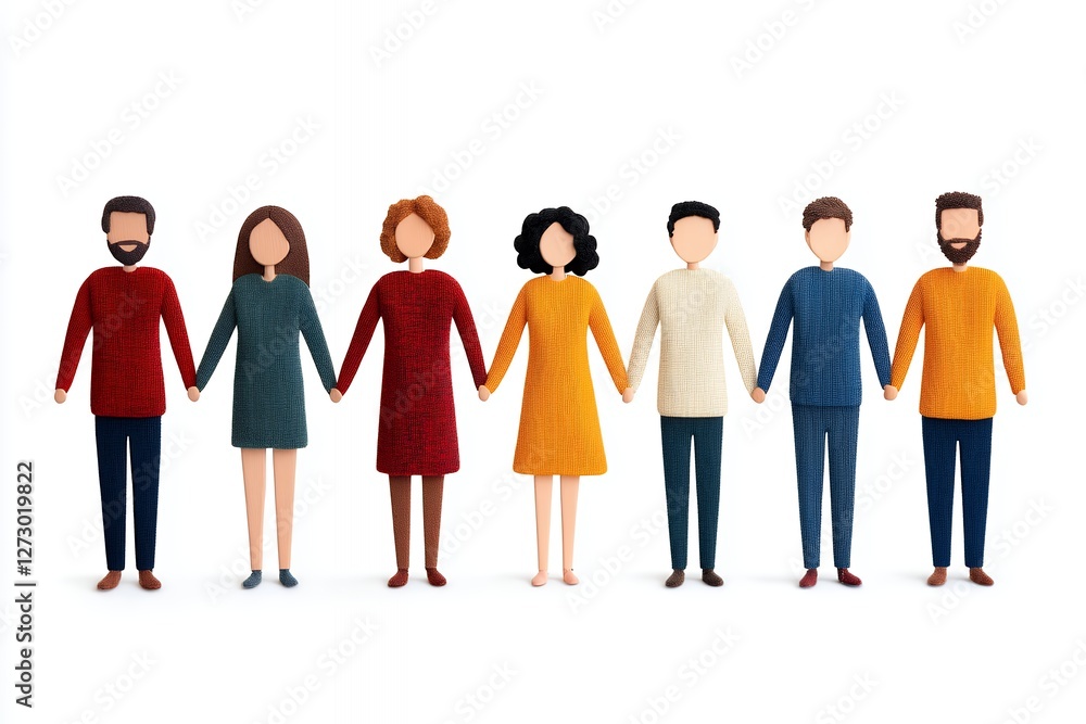 Fototapeta premium Diverse People Holding Hands Pixel Art