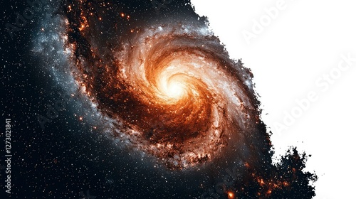 Majestic Spiral Galaxy with White Background - Cosmic Nebula Art