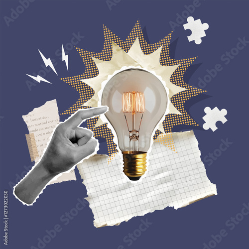 Inspiring hand reaching for a glowing lightbulb to ignite ideas and creativity, vector illustration