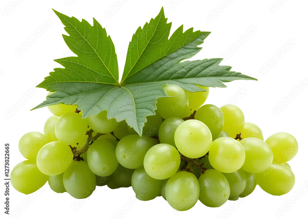 Fresh Green Grapes with Vibrant Leaf on transparent Background Fresh Green Grapes with Vibrant Leaf on transparent Background