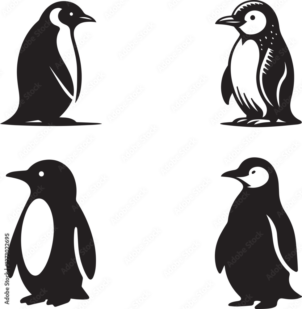 Obraz premium Penguin Silhouette Collection - Four Unique Penguin Designs