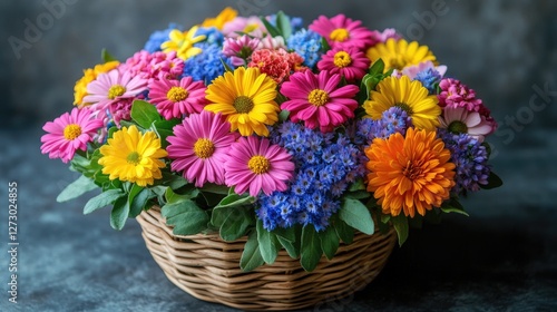 Wallpaper Mural Colorful flower bouquet in basket, vibrant arrangement Torontodigital.ca