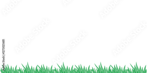 Vector green grass isolated on white background. Herbal Border, horizontal bottom edging, lawn panoramic landscape. Template, design element, illustration