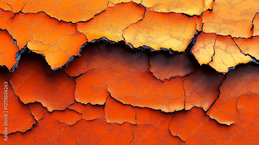 Obraz premium Cracked orange paint texture dramatic light abstract background. AI Generated
