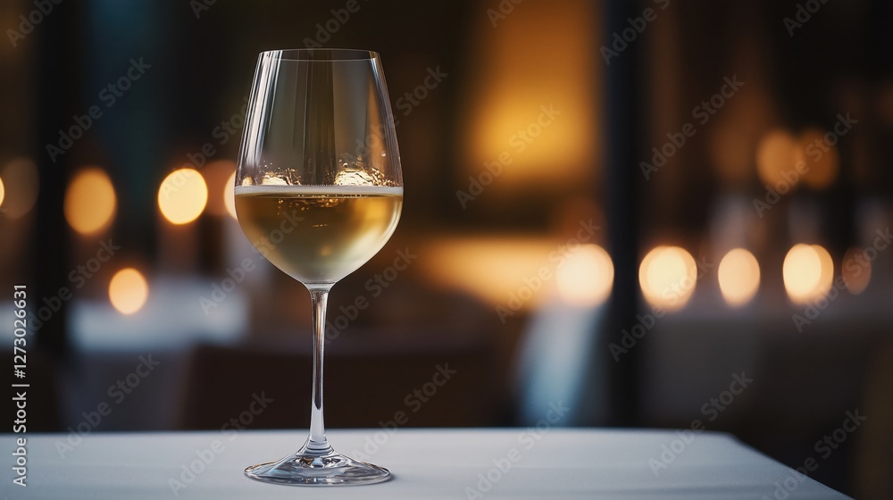 A glass of white wine on the table, with a dark background and blurred interior design in the background.
A glass of white wine on the table, with a dark background and blurred interior design in the background.